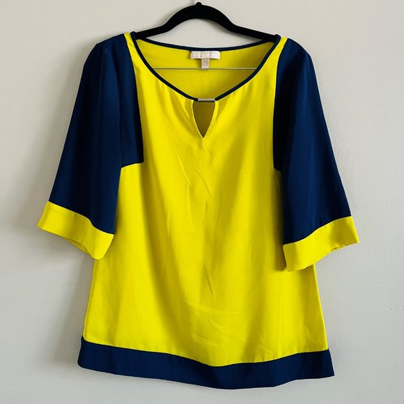Banana Republic Bright Yellow/Blue Colour-Block Loose Fitting Blouse, Size S - Picture 2 of 11